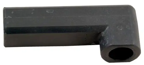 Schwarzer Entstörstecker mit L-Form und einem Anschluss. Das Produkt ist von der Marke Wolf und dient zur Störungsbeseitigung in elektrischen Anwendungen.